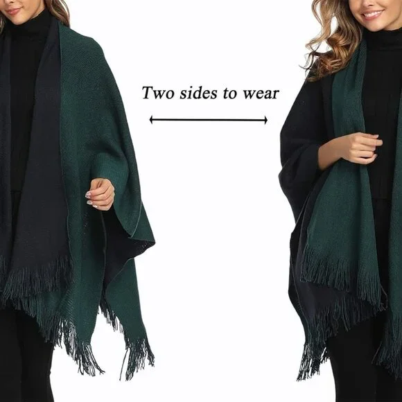 Women's Color Block Shawl Wrap Plus Size Cardigan Poncho Cape Open Front Long Wi - Picture 2 of 7